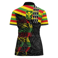 Kanaka Maoli Running Women Polo Shirt Kakau Pattern with Kanaka Maoli Flag Color
