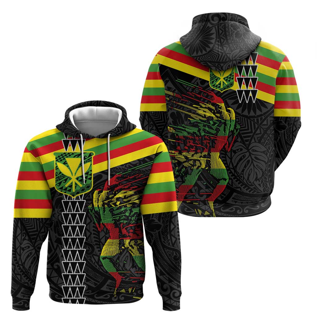Kanaka Maoli Running Zip Hoodie Kakau Pattern with Kanaka Maoli Flag Color