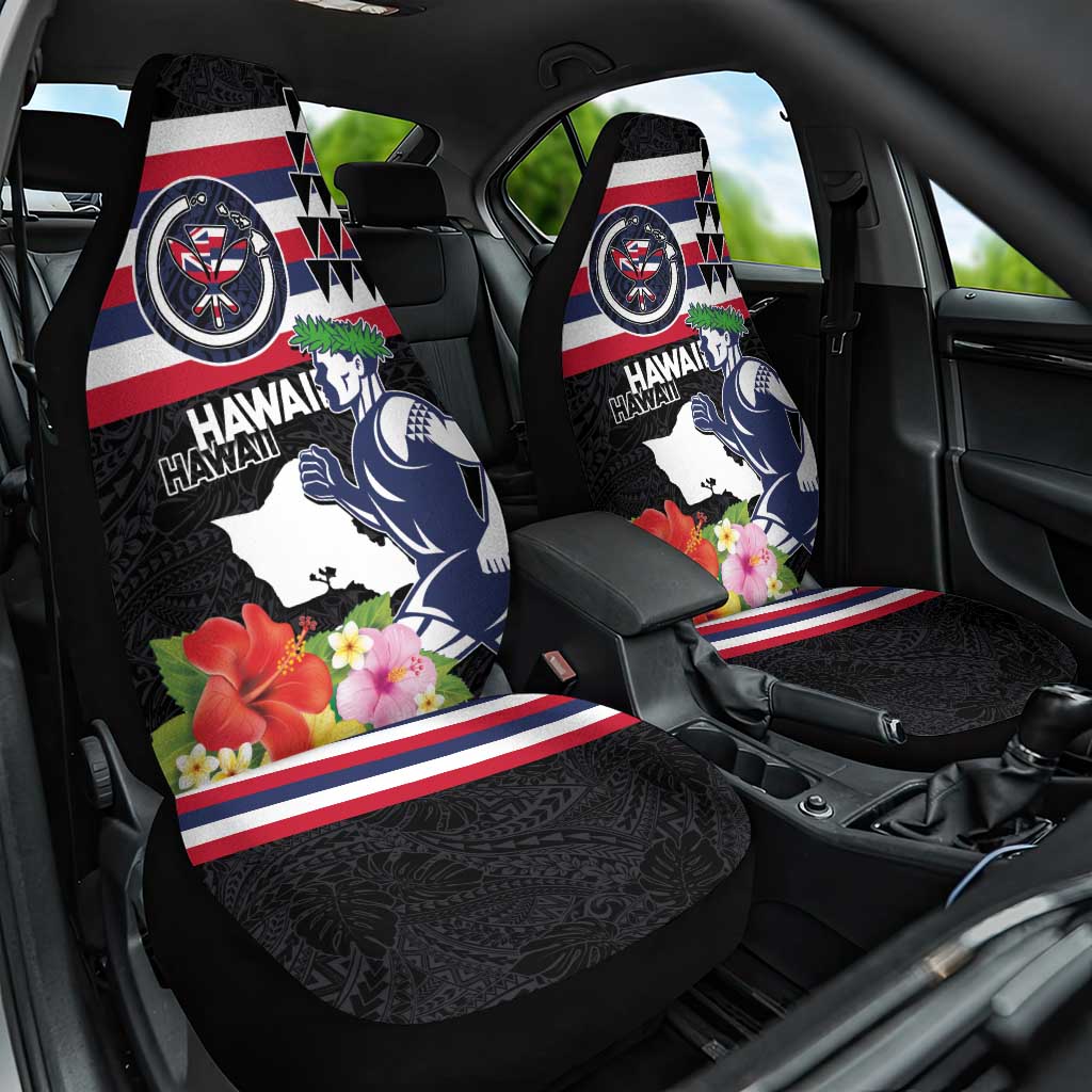 Honolulu Running Race Car Seat Cover Hawaii Marathon Kakau Art with Hibiscus and National Flag Style