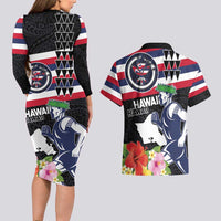 Honolulu Running Race Couples Matching Long Sleeve Bodycon Dress and Hawaiian Shirt Hawaii Marathon Kakau Art with Hibiscus and National Flag Style LT03 - Polynesian Pride