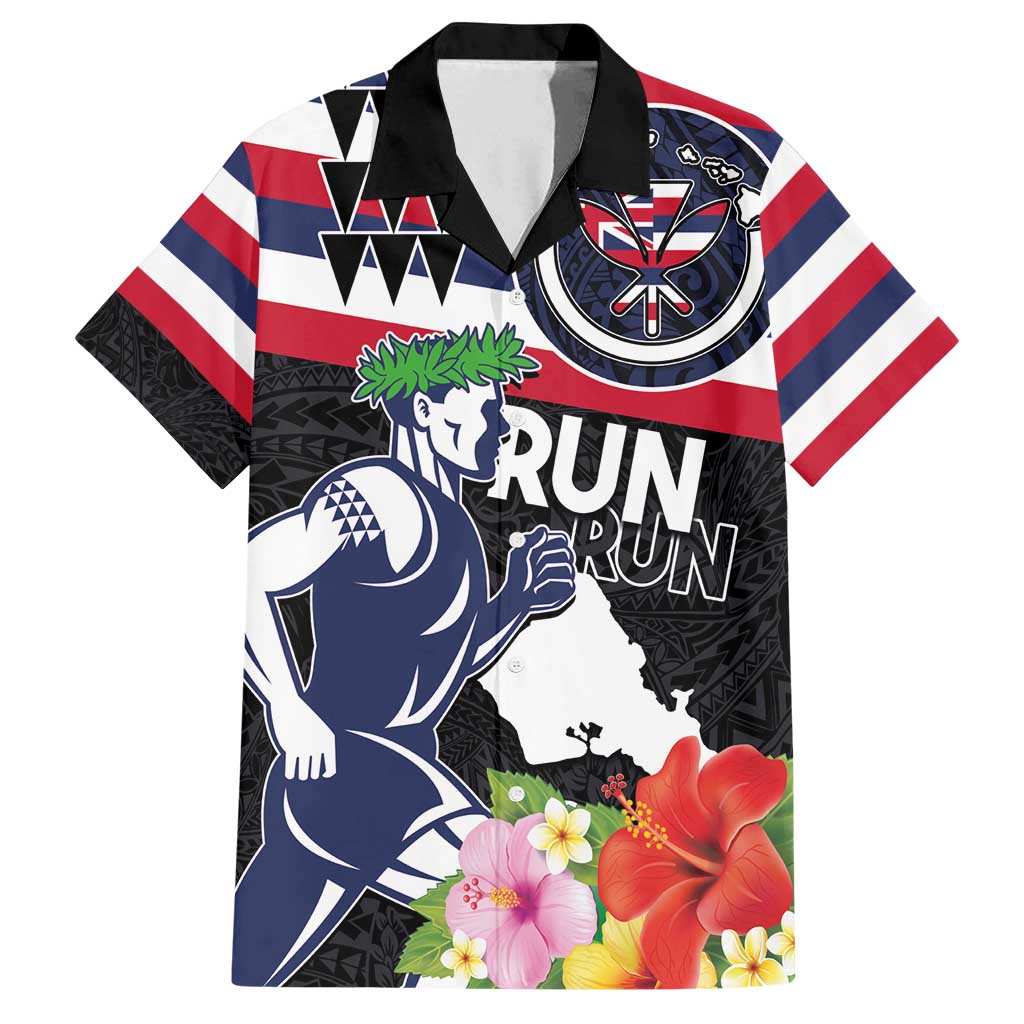 Honolulu Running Race Family Matching Long Sleeve Bodycon Dress and Hawaiian Shirt Hawaii Marathon Kakau Art with Hibiscus and National Flag Style