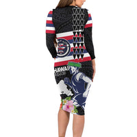 Honolulu Running Race Long Sleeve Bodycon Dress Hawaii Marathon Kakau Art with Hibiscus and National Flag Style