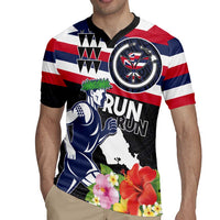 Honolulu Running Race Rugby Jersey Hawaii Marathon Kakau Art with Hibiscus and National Flag Style LT03 - Polynesian Pride