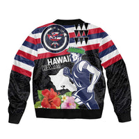 Honolulu Running Race Sleeve Zip Bomber Jacket Hawaii Marathon Kakau Art with Hibiscus and National Flag Style