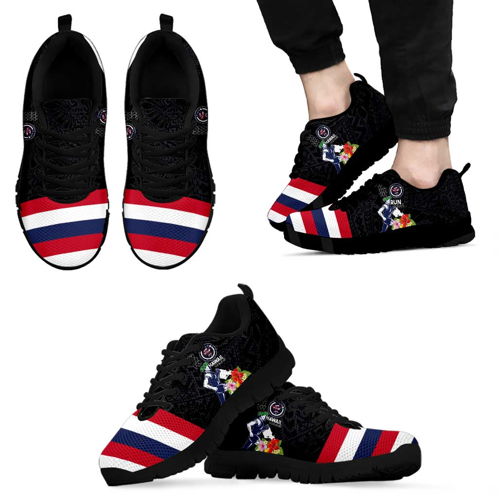 Honolulu Running Race Sneakers Hawaii Marathon - Kakau Art with Hibiscus and National Flag Style