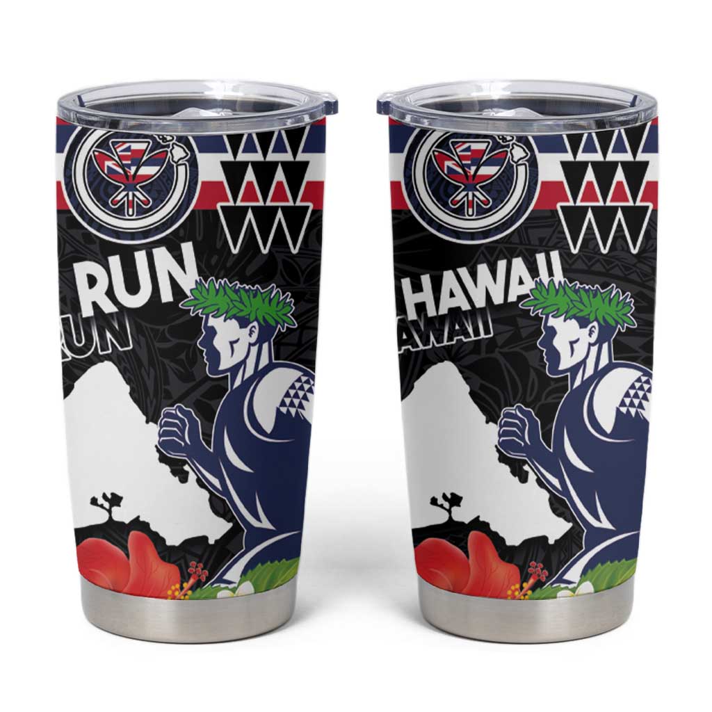 Honolulu Running Race Tumbler Cup Hawaii Marathon Kakau Art with Hibiscus and National Flag Style