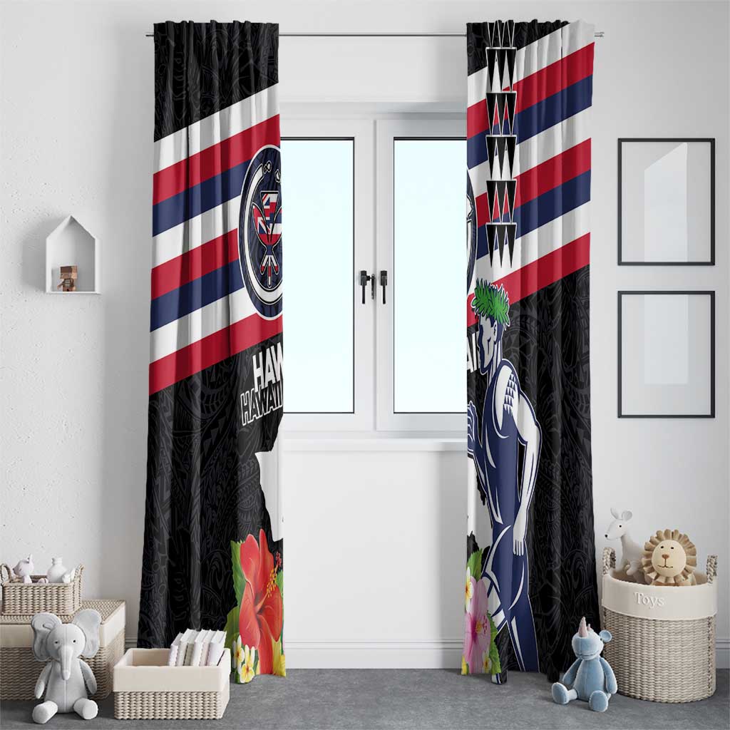Honolulu Running Race Window Curtain Hawaii Marathon Kakau Art with Hibiscus and National Flag Style