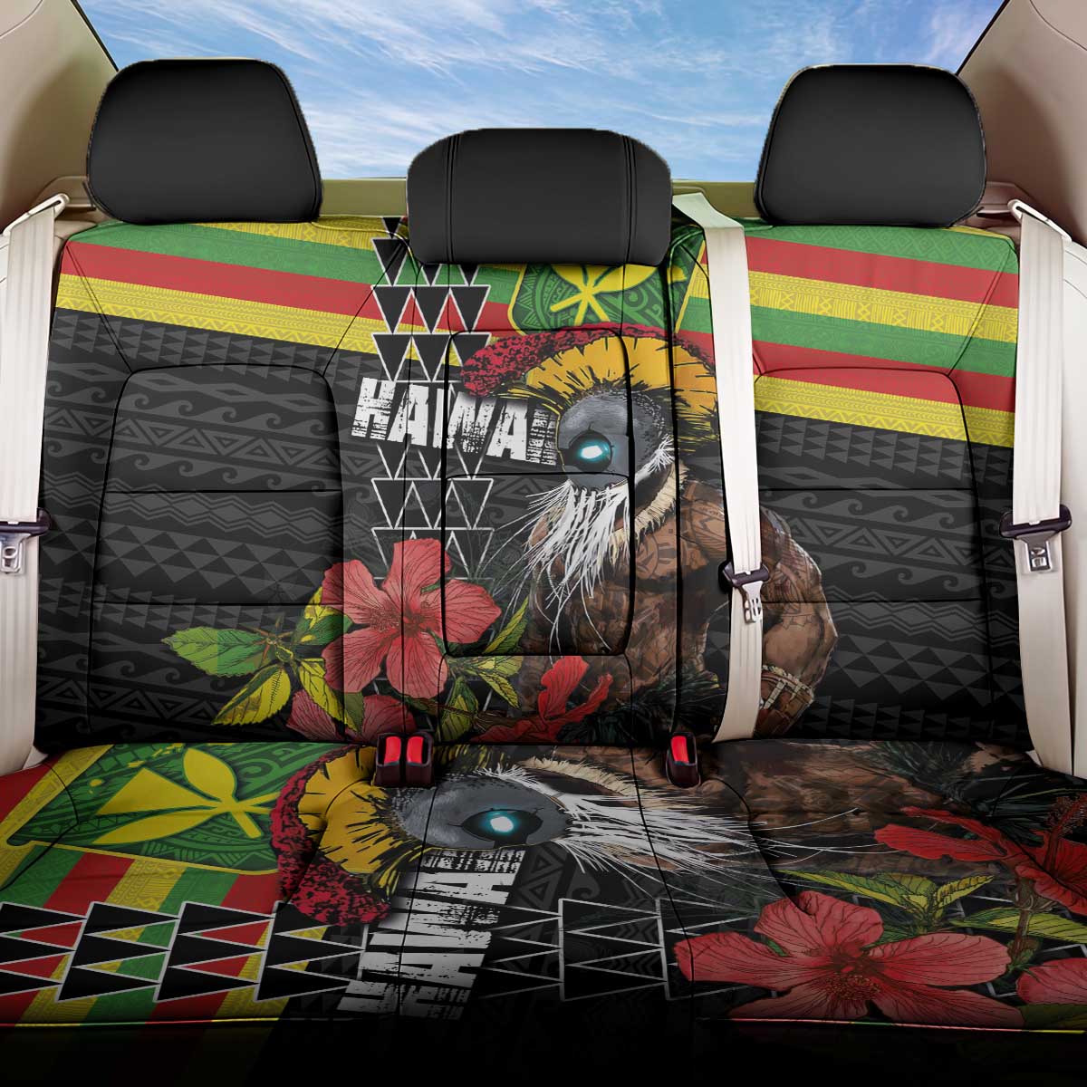 Kanaka Maoli Ikaika Warrior Back Car Seat Cover Hibiscus Kakau Art and Tapa Tribal Pattern