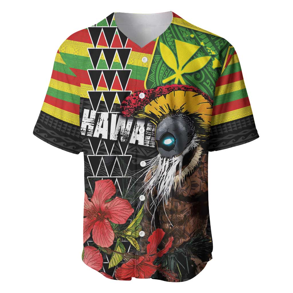 Kanaka Maoli Ikaika Warrior Baseball Jersey Hibiscus Kakau Art and Tapa Tribal Pattern LT03 Black - Polynesian Pride