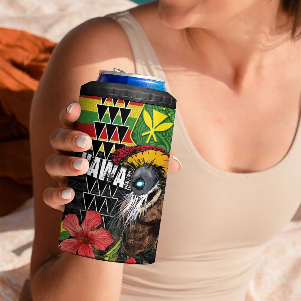 Kanaka Maoli Ikaika Warrior 4 in 1 Can Cooler Tumbler Hibiscus Kakau Art and Tapa Tribal Pattern