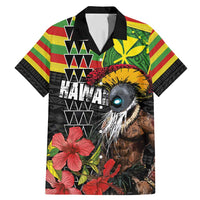 Kanaka Maoli Ikaika Warrior Family Matching Mermaid Dress and Hawaiian Shirt Hibiscus Kakau Art and Tapa Tribal Pattern LT03 Dad's Shirt - Short Sleeve Black - Polynesian Pride