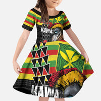 Kanaka Maoli Ikaika Warrior Family Matching Off Shoulder Maxi Dress and Hawaiian Shirt Hibiscus Kakau Art and Tapa Tribal Pattern LT03 Daughter's Dress Black - Polynesian Pride