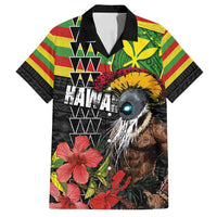 Kanaka Maoli Ikaika Warrior Family Matching Off Shoulder Maxi Dress and Hawaiian Shirt Hibiscus Kakau Art and Tapa Tribal Pattern LT03 Dad's Shirt - Short Sleeve Black - Polynesian Pride