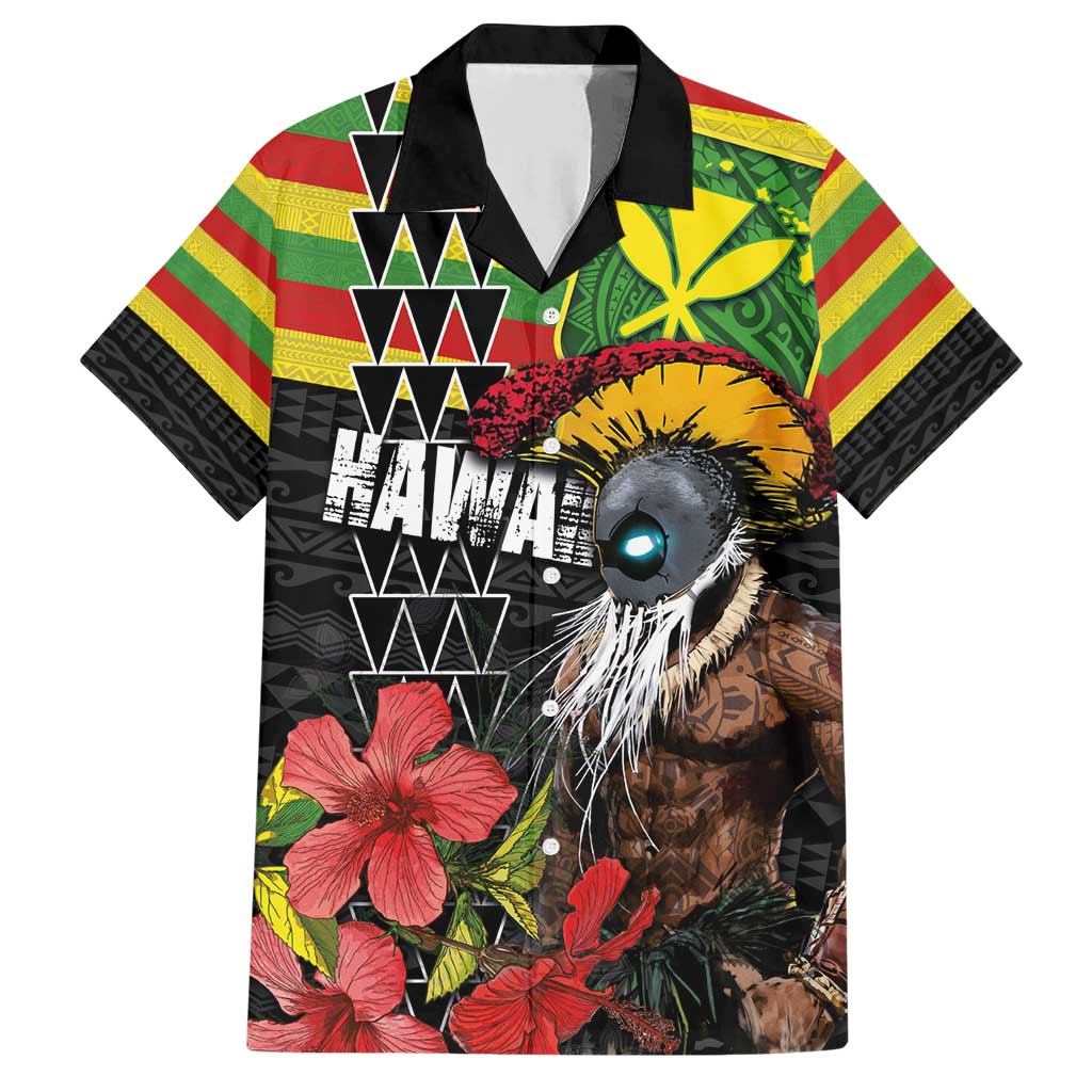 Kanaka Maoli Ikaika Warrior Family Matching Short Sleeve Bodycon Dress and Hawaiian Shirt Hibiscus Kakau Art and Tapa Tribal Pattern LT03 Dad's Shirt - Short Sleeve Black - Polynesian Pride