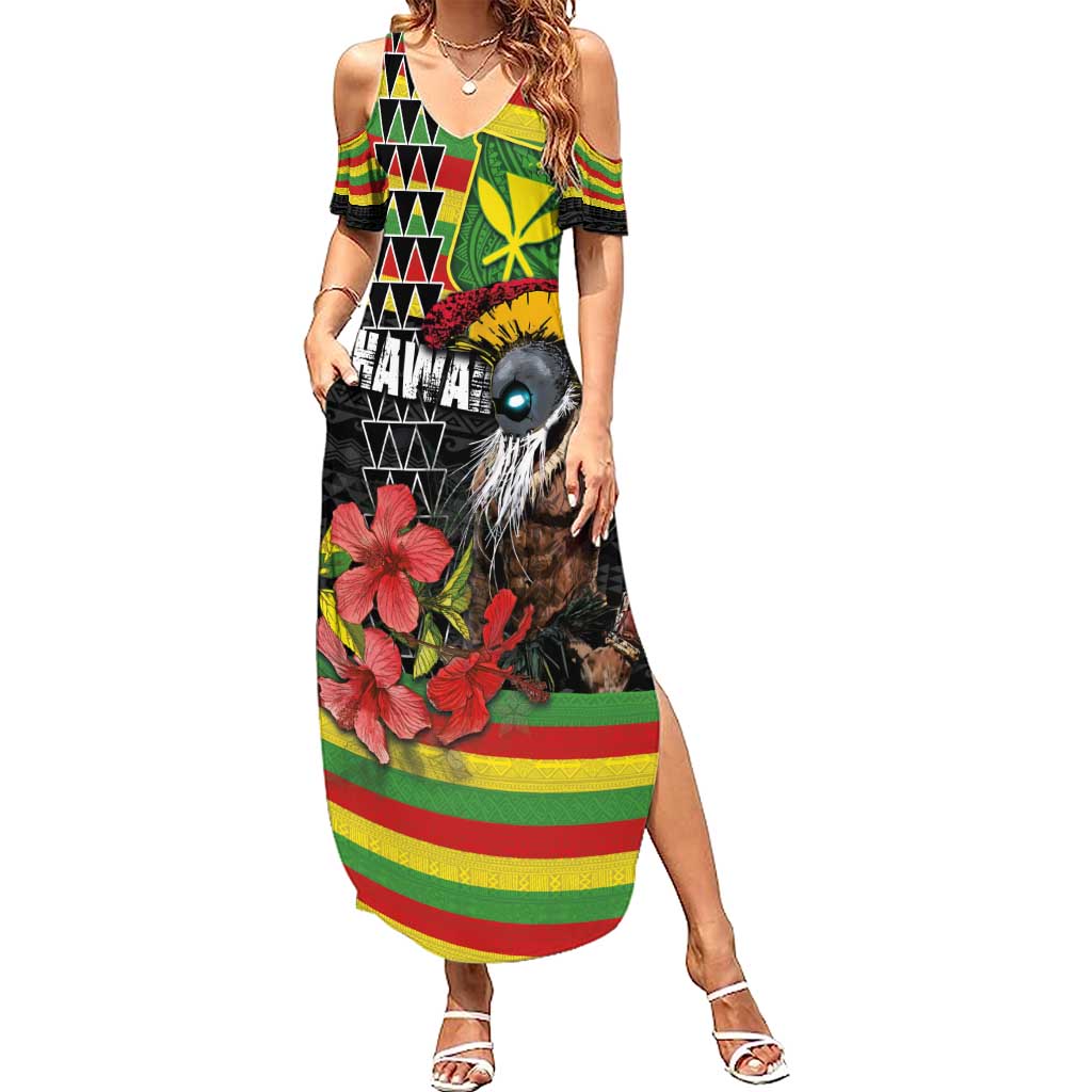 Kanaka Maoli Ikaika Warrior Family Matching Summer Maxi Dress and Hawaiian Shirt Hibiscus Kakau Art and Tapa Tribal Pattern LT03 Mom's Dress Black - Polynesian Pride