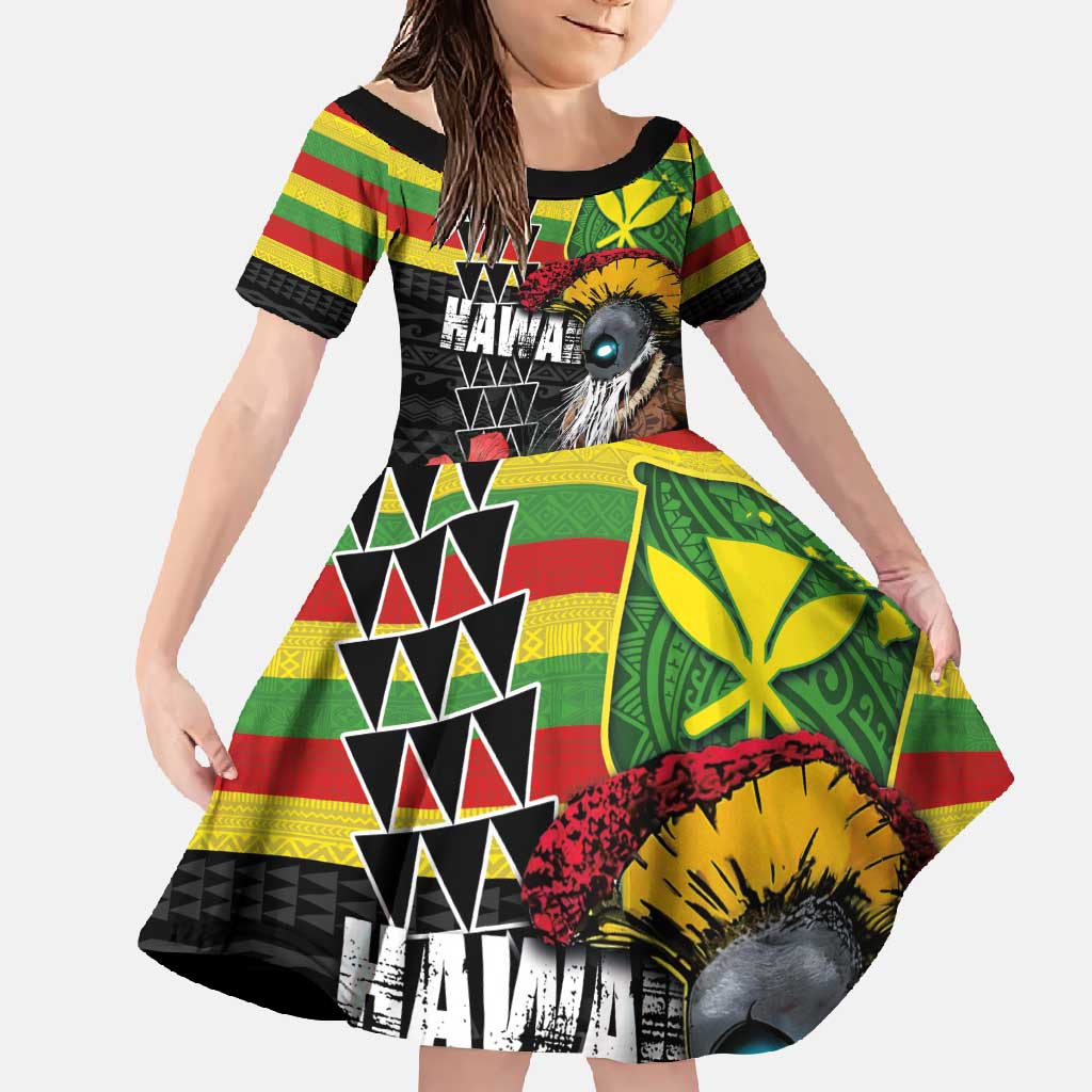 Kanaka Maoli Ikaika Warrior Family Matching Tank Maxi Dress and Hawaiian Shirt Hibiscus Kakau Art and Tapa Tribal Pattern LT03 Daughter's Dress Black - Polynesian Pride