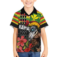 Kanaka Maoli Ikaika Warrior Family Matching Tank Maxi Dress and Hawaiian Shirt Hibiscus Kakau Art and Tapa Tribal Pattern LT03 Son's Shirt Black - Polynesian Pride
