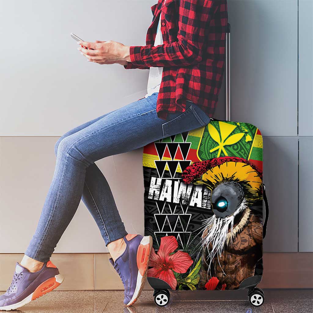 Kanaka Maoli Ikaika Warrior Luggage Cover Hibiscus Kakau Art and Tapa Tribal Pattern