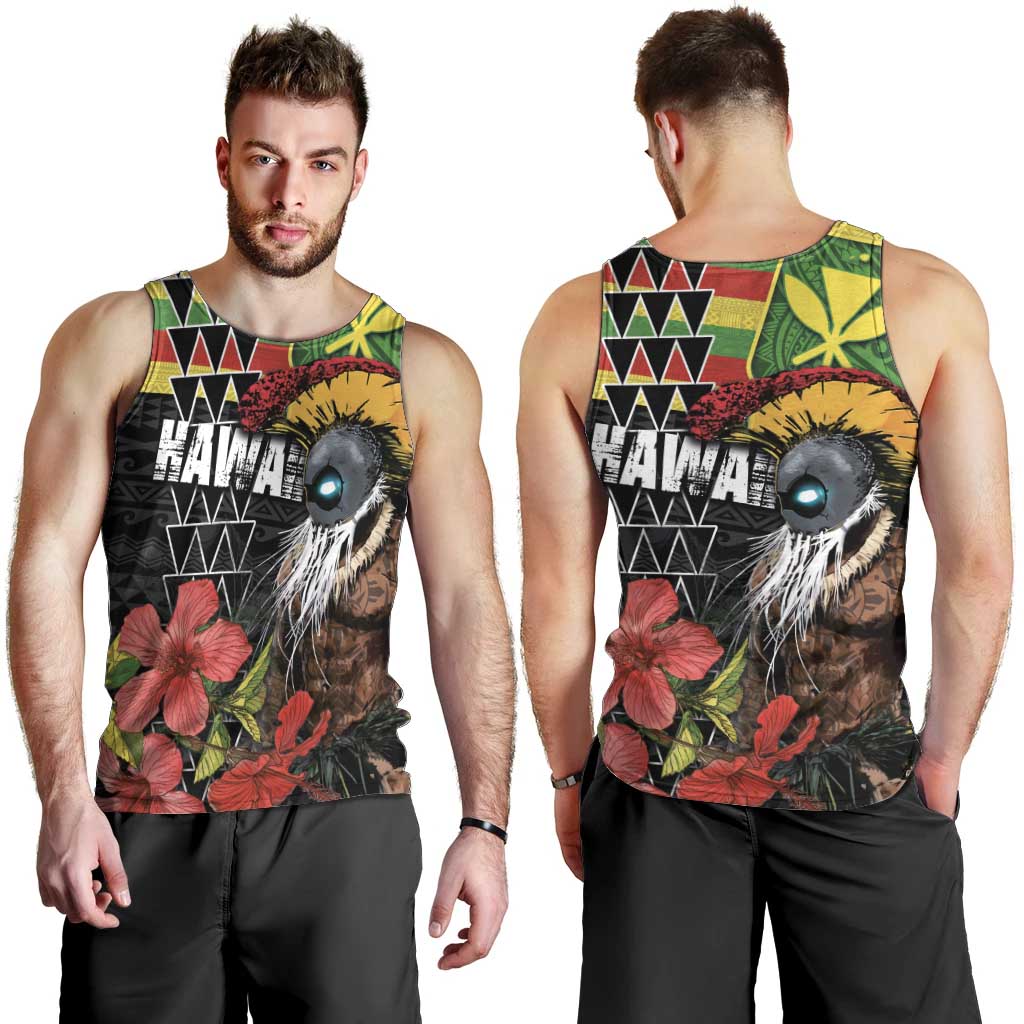 Kanaka Maoli Ikaika Warrior Men Tank Top Hibiscus Kakau Art and Tapa Tribal Pattern