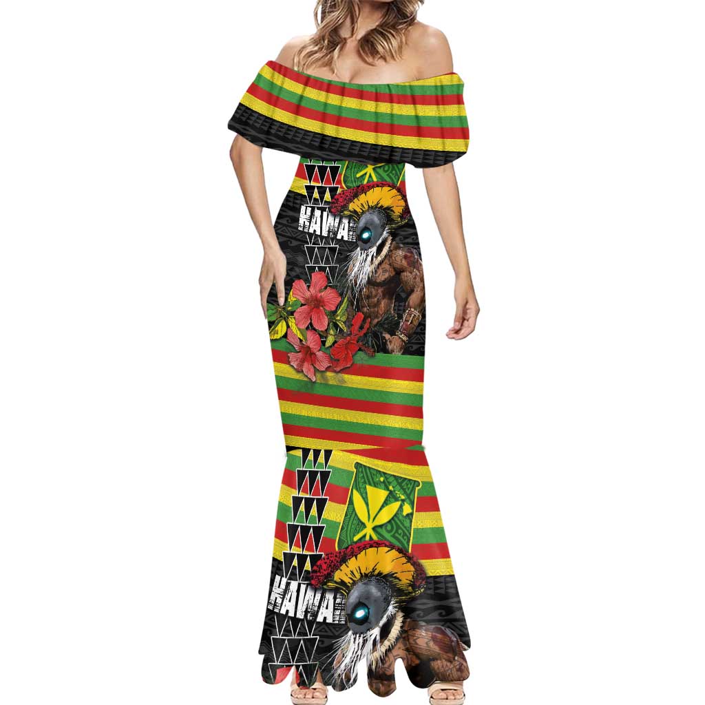 Kanaka Maoli Ikaika Warrior Mermaid Dress Hibiscus Kakau Art and Tapa Tribal Pattern LT03 - Polynesian Pride