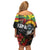 Kanaka Maoli Ikaika Warrior Off Shoulder Short Dress Hibiscus Kakau Art and Tapa Tribal Pattern