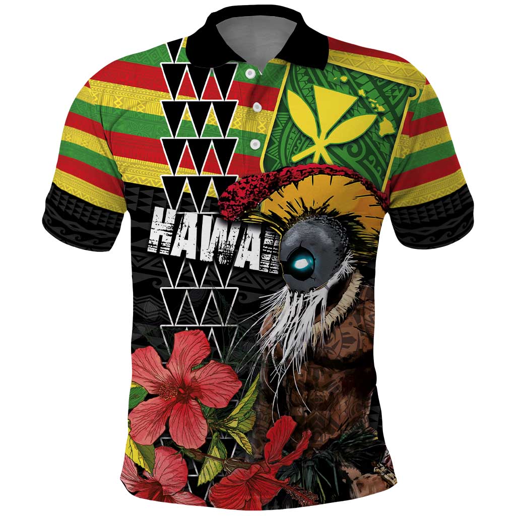 Kanaka Maoli Ikaika Warrior Polo Shirt Hibiscus Kakau Art and Tapa Tribal Pattern