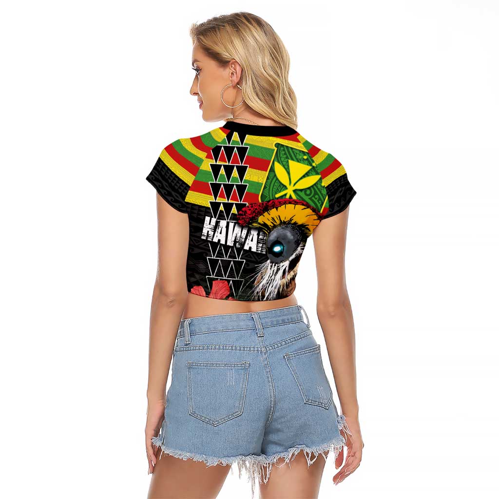 Kanaka Maoli Ikaika Warrior Raglan Cropped T Shirt Hibiscus Kakau Art and Tapa Tribal Pattern LT03 - Polynesian Pride