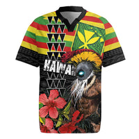 Kanaka Maoli Ikaika Warrior Rugby Jersey Hibiscus Kakau Art and Tapa Tribal Pattern LT03 Black - Polynesian Pride
