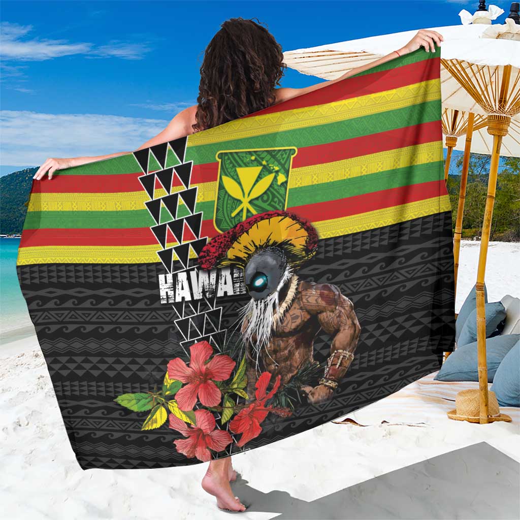 Kanaka Maoli Ikaika Warrior Sarong Hibiscus Kakau Art and Tapa Tribal Pattern