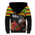 Kanaka Maoli Ikaika Warrior Sherpa Hoodie Hibiscus Kakau Art and Tapa Tribal Pattern