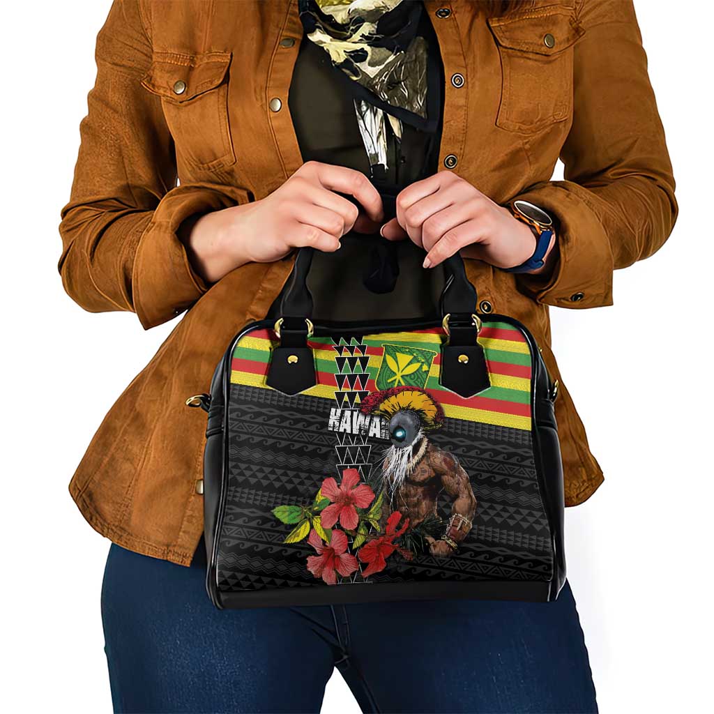 Kanaka Maoli Ikaika Warrior Shoulder Handbag Hibiscus Kakau Art and Tapa Tribal Pattern