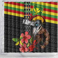 Kanaka Maoli Ikaika Warrior Shower Curtain Hibiscus Kakau Art and Tapa Tribal Pattern LT03 - Polynesian Pride