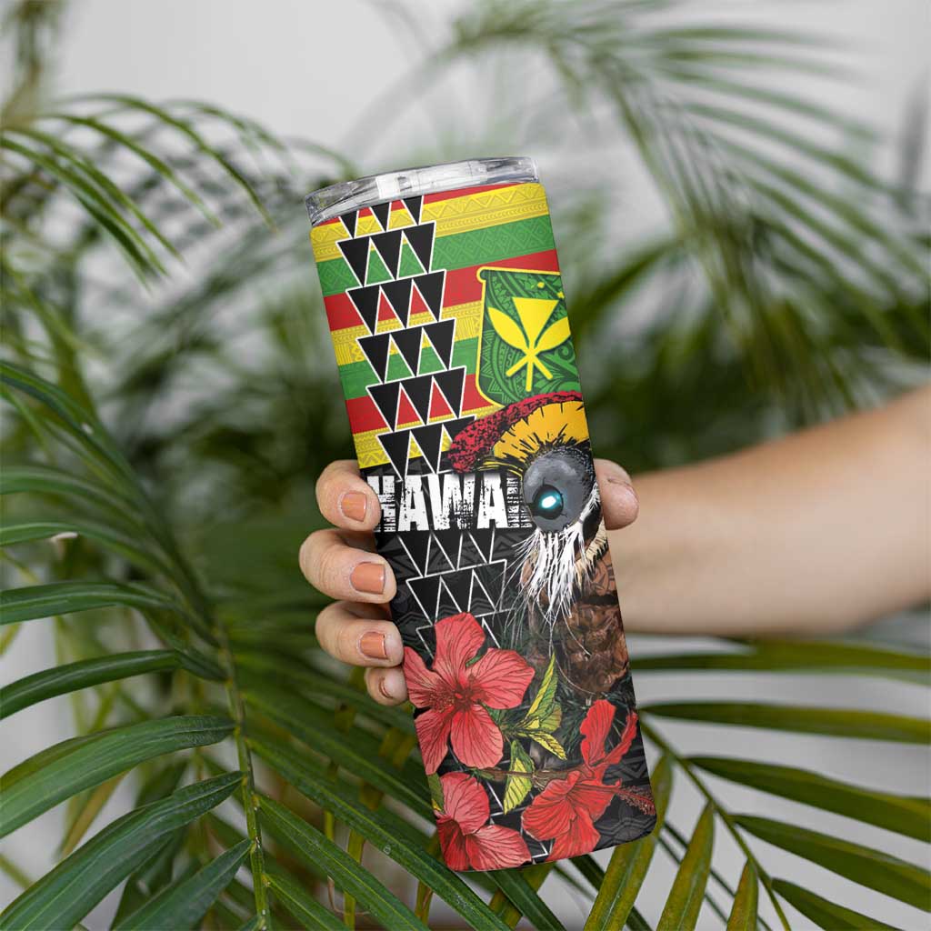 Kanaka Maoli Ikaika Warrior Skinny Tumbler Hibiscus Kakau Art and Tapa Tribal Pattern LT03 - Polynesian Pride