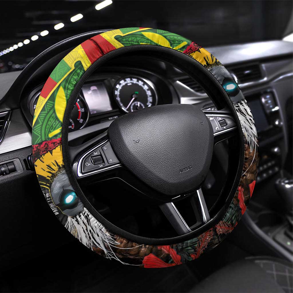 Kanaka Maoli Ikaika Warrior Steering Wheel Cover Hibiscus Kakau Art and Tapa Tribal Pattern