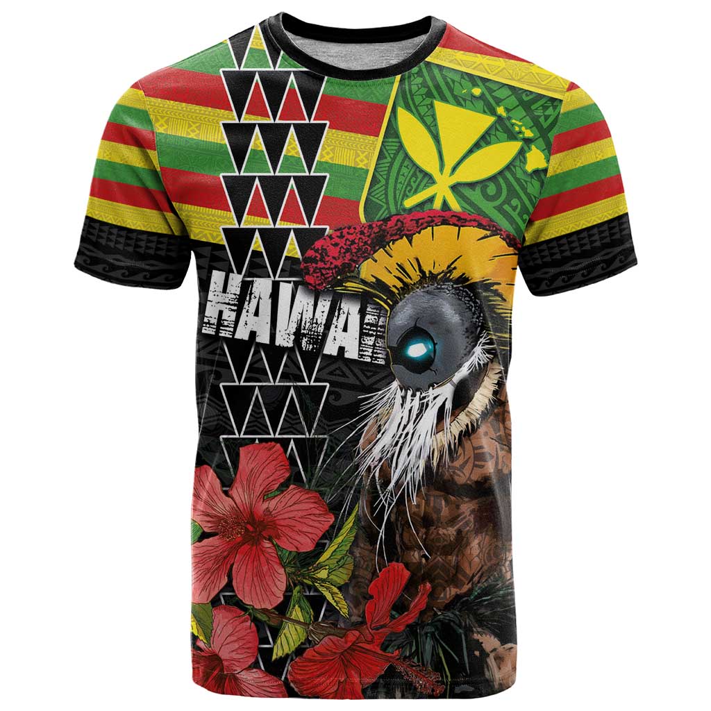 Kanaka Maoli Ikaika Warrior T Shirt Hibiscus Kakau Art and Tapa Tribal Pattern LT03 Black - Polynesian Pride