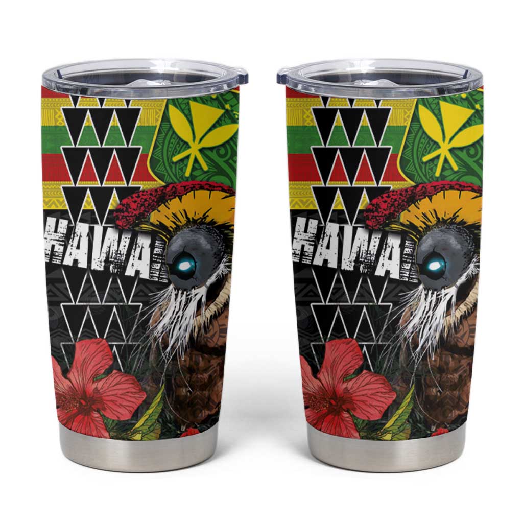 Kanaka Maoli Ikaika Warrior Tumbler Cup Hibiscus Kakau Art and Tapa Tribal Pattern