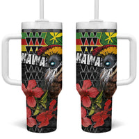 Kanaka Maoli Ikaika Warrior Tumbler With Handle Hibiscus Kakau Art and Tapa Tribal Pattern LT03 One Size: 40 oz Black - Polynesian Pride