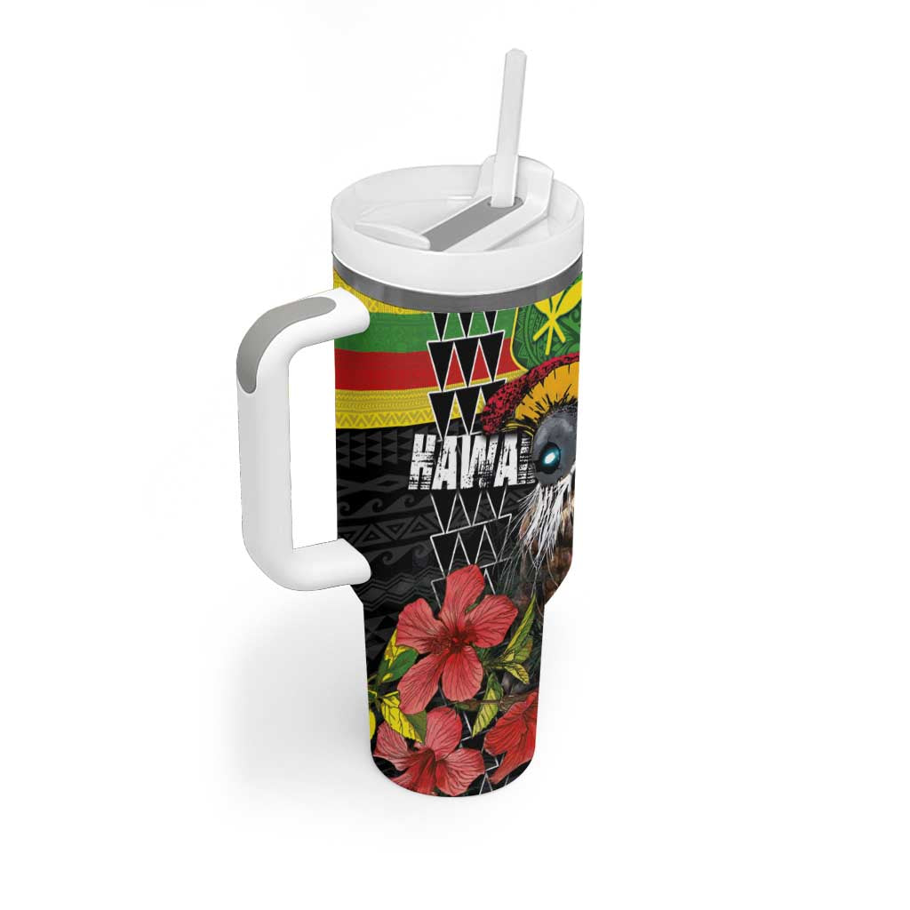 Kanaka Maoli Ikaika Warrior Tumbler With Handle Hibiscus Kakau Art and Tapa Tribal Pattern LT03 - Polynesian Pride