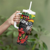 Kanaka Maoli Ikaika Warrior Tumbler With Handle Hibiscus Kakau Art and Tapa Tribal Pattern LT03 - Polynesian Pride
