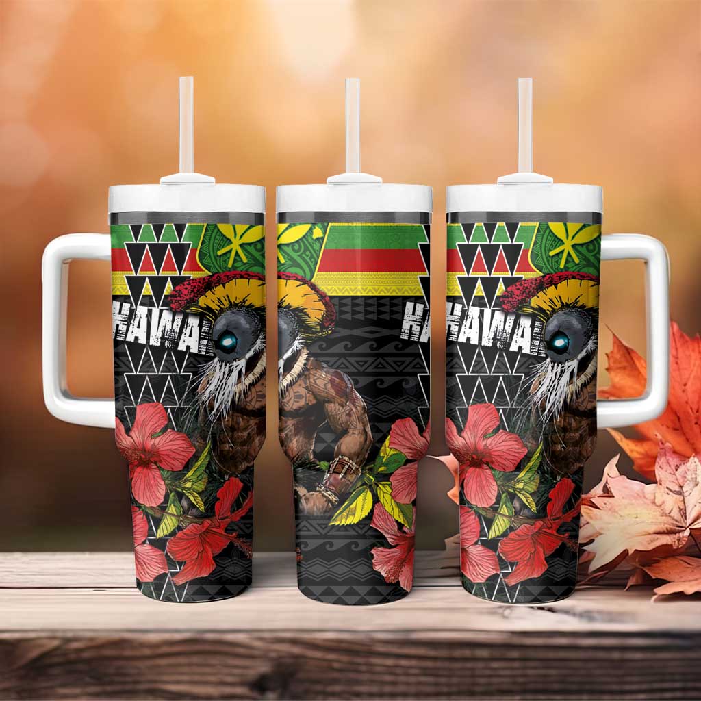 Kanaka Maoli Ikaika Warrior Tumbler With Handle Hibiscus Kakau Art and Tapa Tribal Pattern LT03 - Polynesian Pride