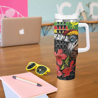 Kanaka Maoli Ikaika Warrior Tumbler With Handle Hibiscus Kakau Art and Tapa Tribal Pattern LT03 - Polynesian Pride