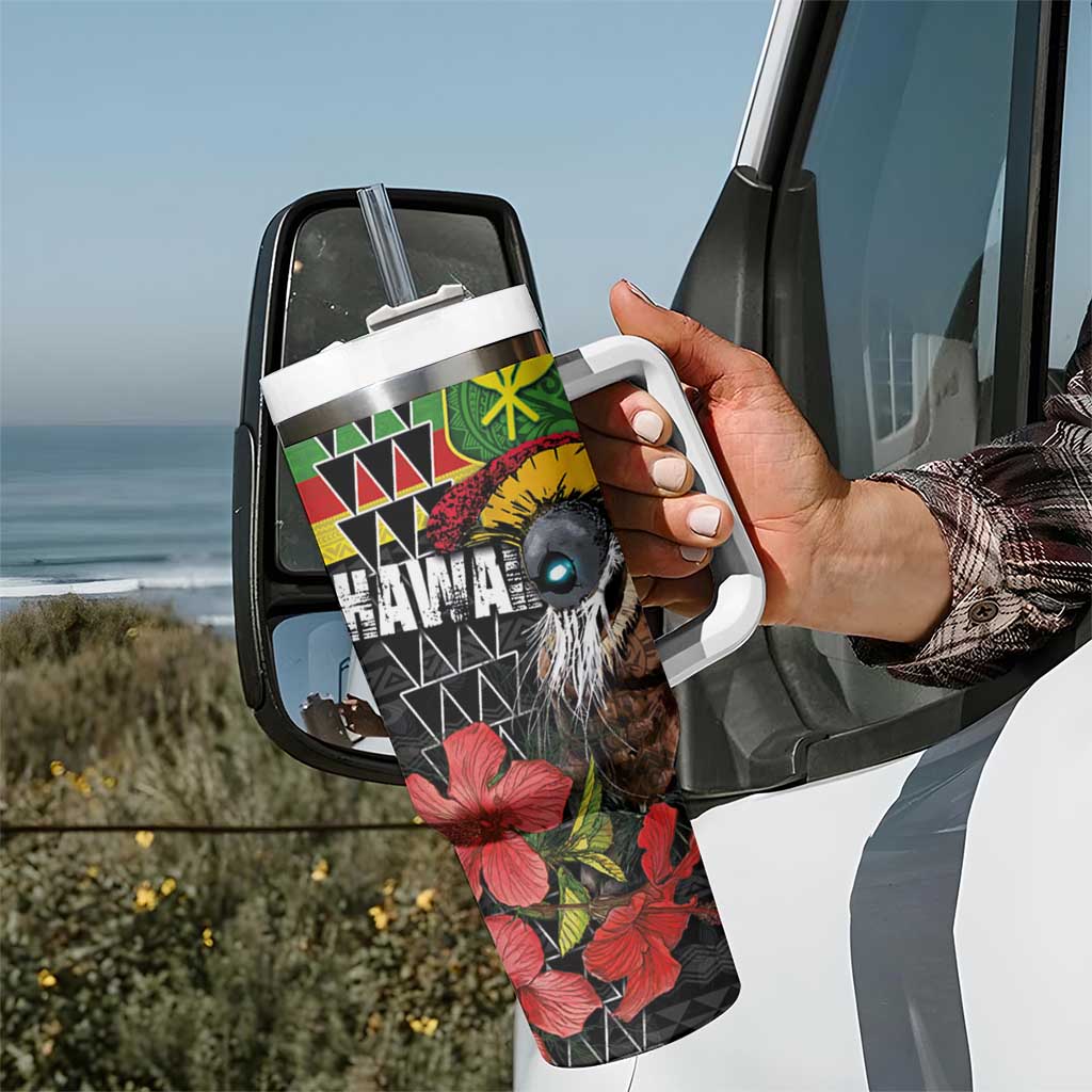 Kanaka Maoli Ikaika Warrior Tumbler With Handle Hibiscus Kakau Art and Tapa Tribal Pattern LT03 - Polynesian Pride