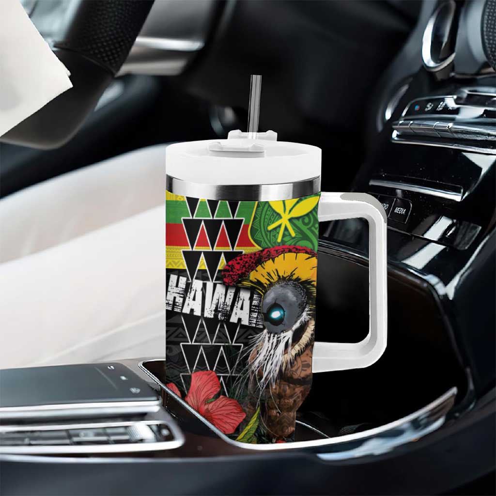 Kanaka Maoli Ikaika Warrior Tumbler With Handle Hibiscus Kakau Art and Tapa Tribal Pattern LT03 - Polynesian Pride