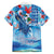 Hawaiian Waves Whale Family Matching Off The Shoulder Long Sleeve Dress and Hawaiian Shirt Kakau Art and Tropical Red Hibiscus Flowers