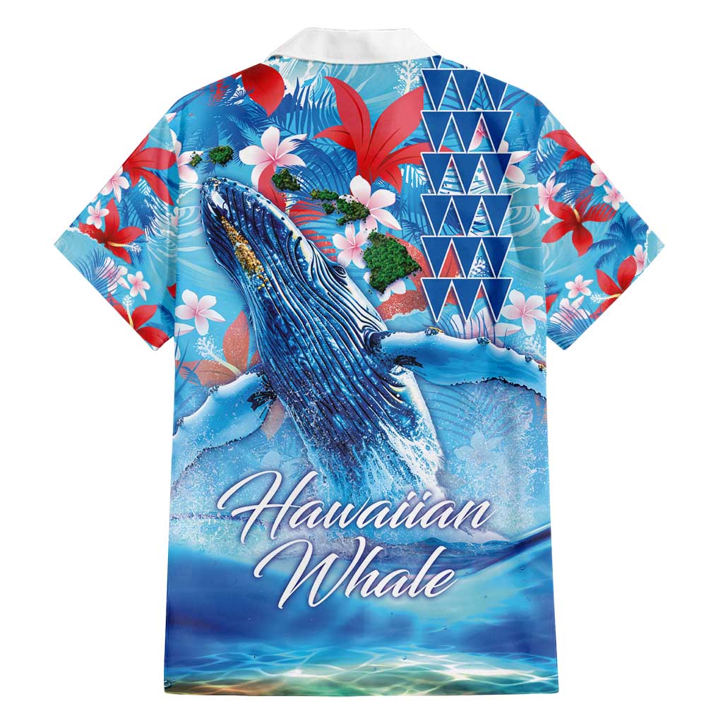 Hawaiian Waves Whale Family Matching Puletasi and Hawaiian Shirt Kakau Art and Tropical Red Hibiscus Flowers