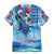 Hawaiian Waves Whale Hawaiian Shirt Kakau Art and Tropical Red Hibiscus Flowers