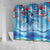 Hawaiian Waves Whale Shower Curtain Kakau Art and Tropical Red Hibiscus Flowers