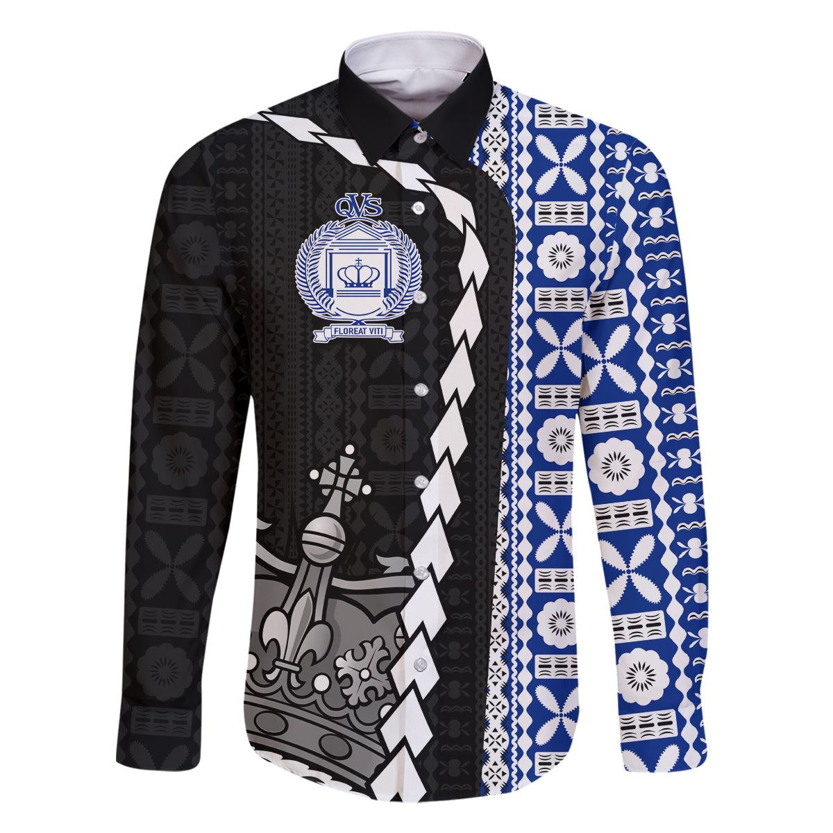 Fiji Queen Victoria School Family Matching Tank Maxi Dress and Hawaiian Shirt Tapa and Polynesian Tribal Pattern Half Style LT03 Dad's Shirt - Long Sleeve Black - Polynesian Pride
