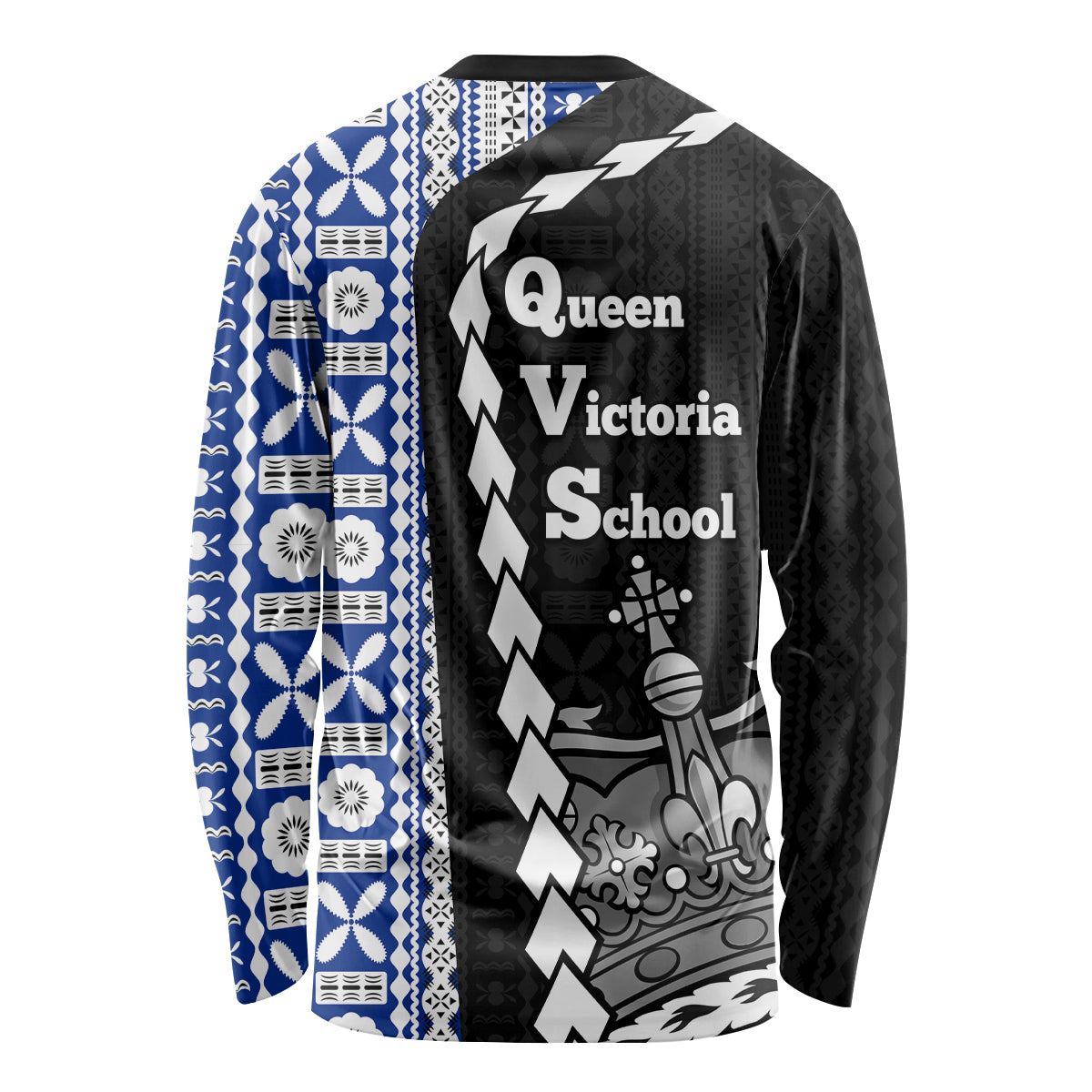 Fiji Queen Victoria School Long Sleeve Shirt Tapa and Polynesian Tribal Pattern Half Style LT03 - Polynesian Pride