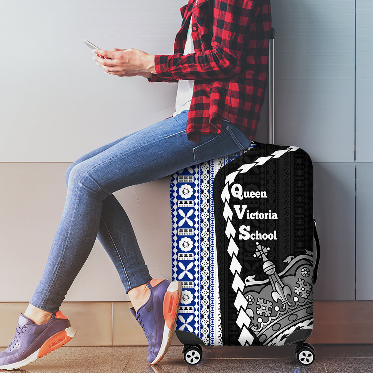 Fiji Queen Victoria School Luggage Cover Tapa and Polynesian Tribal Pattern Half Style LT03 - Polynesian Pride